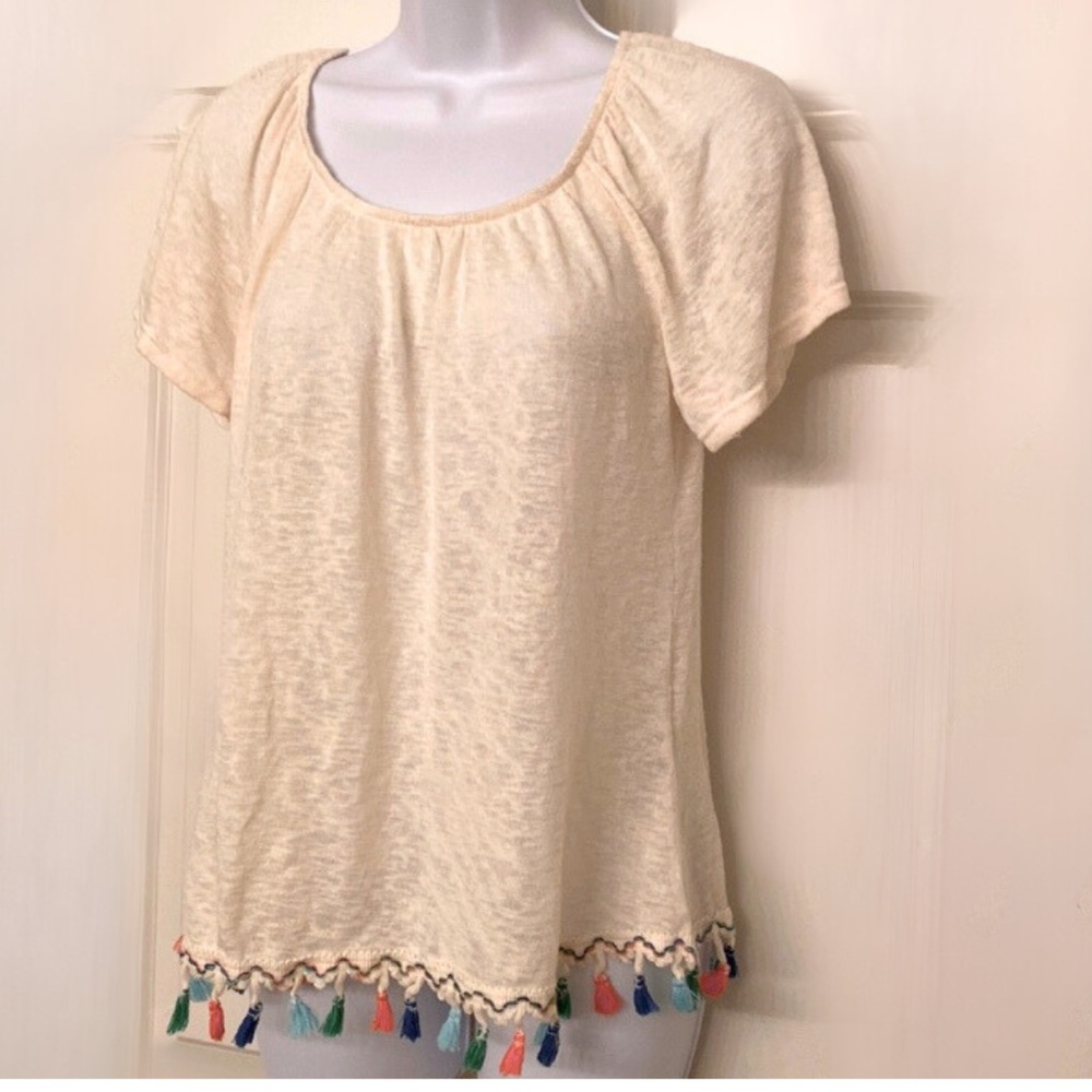 NWOT Cream Knit Top with Tassels